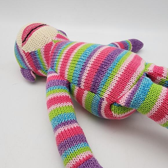 Pier 1 Imports Rainbow Sock Monkey Plush 22" Knit Stuffed Doll Stuffed Toy - Picture 5 of 6